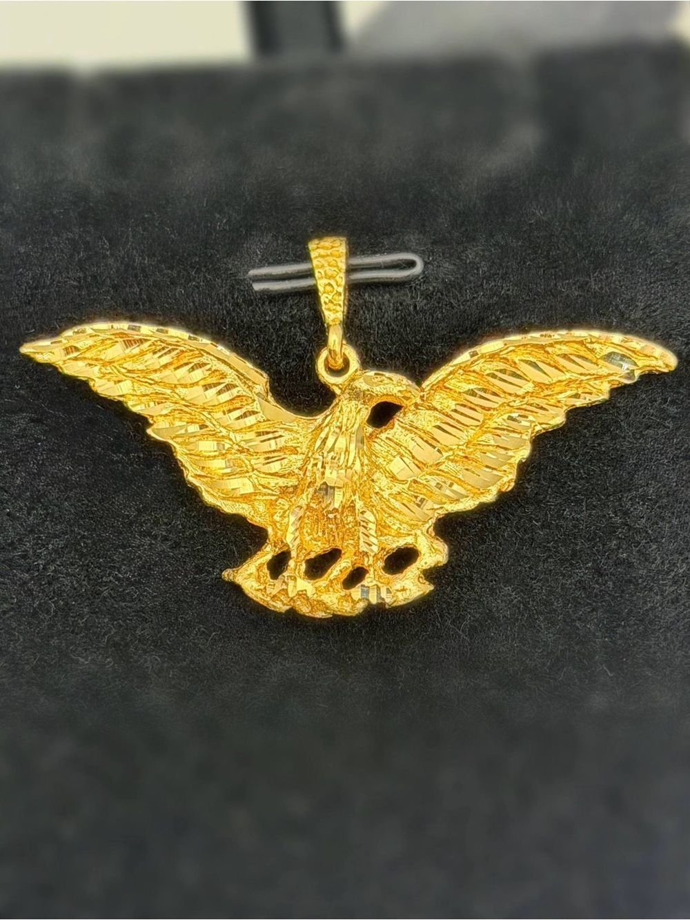 14k Solid Yellow Gold Flying American Eagle Bird Diamond Cut Charm Pendant Handm